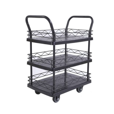 330kg Double Armrest 3 Tier Rolling Cart With 4 Silent Inflatable Caters