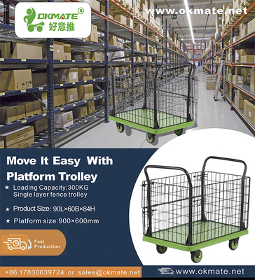 300kg Double Handrail Foldable Cart Trolley High Guardrail Portable Grocery Cart