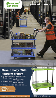 Double Handrail Guardrails 2 Tier Rolling Cart Silent With wear resistant casters