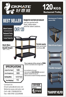 Three Tier Dinning Folding Flatbed Trolley Silent Robust 120KG Load