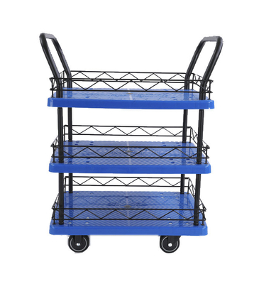 330kg Double Armrest 3 Tier Rolling Cart With 4 Silent Inflatable Caters