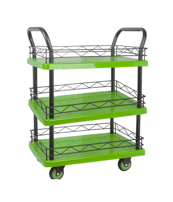 330kg Double Armrest 3 Tier Rolling Cart With 4 Silent Inflatable Caters